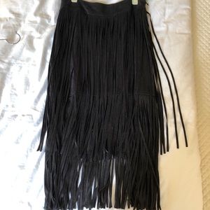 Zara black fringe midi skirt